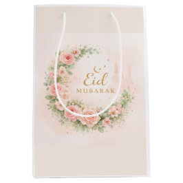 Sacola Para Presentes Média Floral Eid Mubarak – Presente Islâmico Rosa Bege
