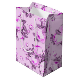 Sacola Para Presentes Média floral elegante roxo rosa