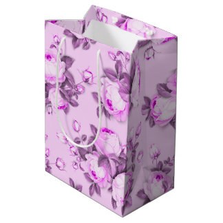 Sacola Para Presentes Média floral elegante roxo rosa