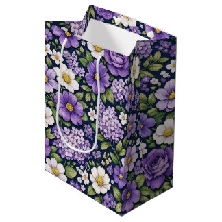 Sacola Para Presentes Média floral lilas