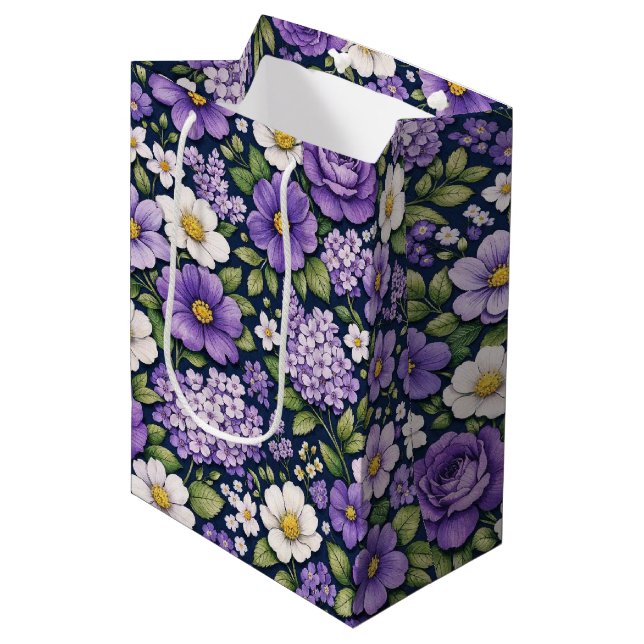 Sacola Para Presentes Média floral lilas (Frente inclinada)