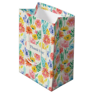 Sacola Para Presentes Média Floral Pastel Colorido em Aquarela