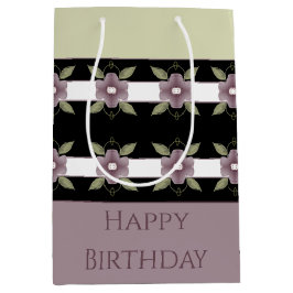 Sacola Para Presentes Média Floral roxo e verde claro