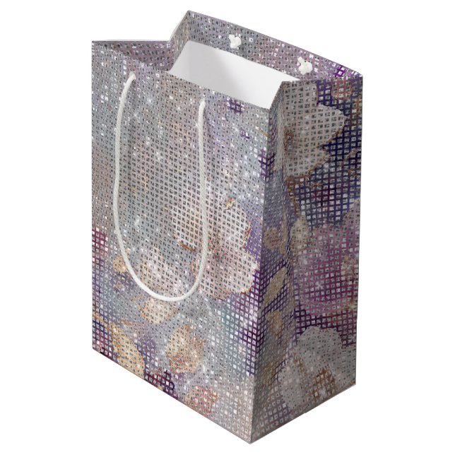 Sacola Para Presentes Média Floral Sparkle Purple Dourado Glam (Verso inclinado)