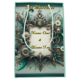 Sacola Para Presentes Média Floral Steampunk Wedding Green e Silver