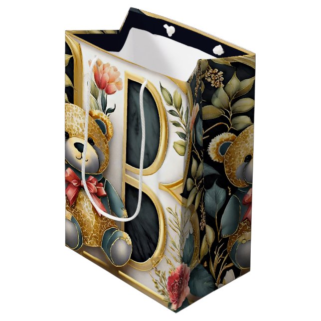 Sacola Para Presentes Média FLoral Teddy Bear - letra B (Frente inclinada)