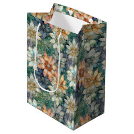 Sacola Para Presentes Média Floral Verde Azul Branco Pêssego
