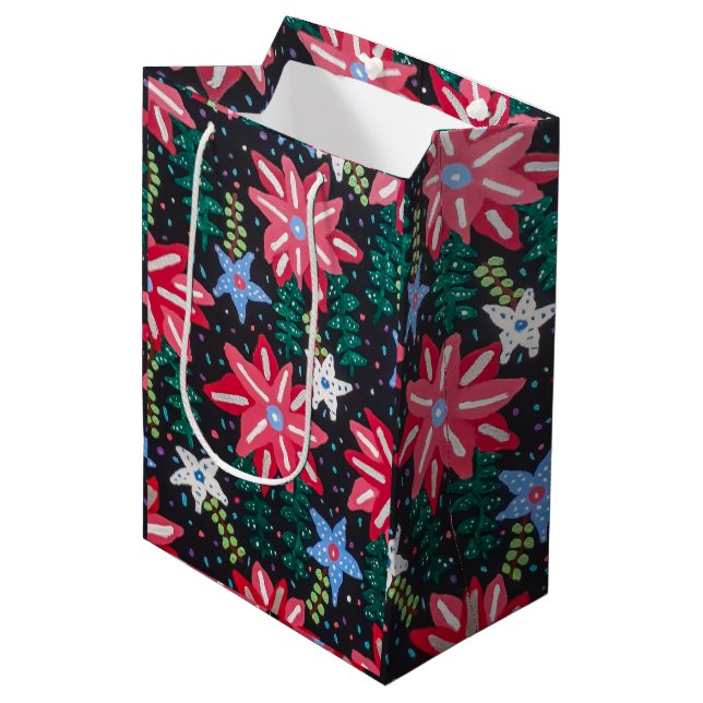 Sacola Para Presentes Média Floral Vermelho e Negro (Frente inclinada)