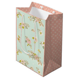 Sacola Para Presentes Média Floral Vintage Bonito Pontilhado Verde