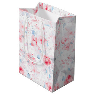 Sacola Para Presentes Média Flores Azuis Empoeiradas Padrão Pintado Boho Elega