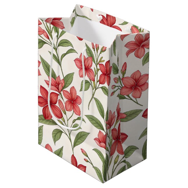 Sacola Para Presentes Média Flores Botânicas Vermelhas Elegantes (Frente inclinada)