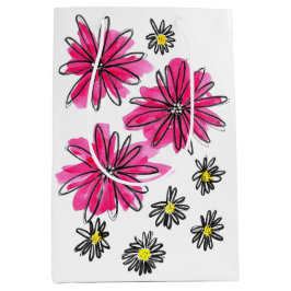 Sacola Para Presentes Média Flores Brancas e Rosa Quiméricas