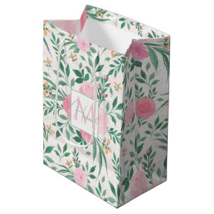 Sacola Para Presentes Média Flores Brancas Elegantes Flores de Aquarela Floral