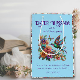 Sacola Para Presentes Média Flores Coloridas de Beija-Bíblia Verso Azul
