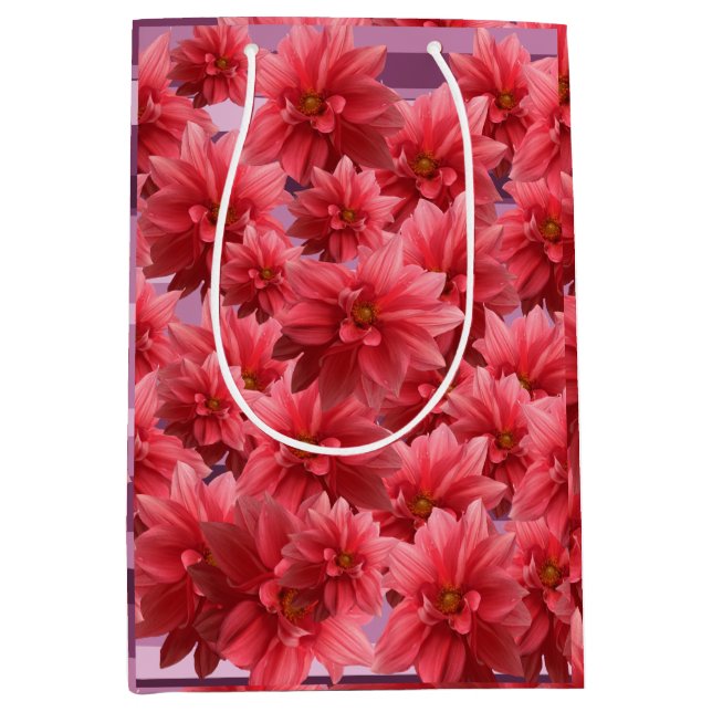 Sacola Para Presentes Média Flores Cor-de-Rosa Arte Botânica  (Frente)