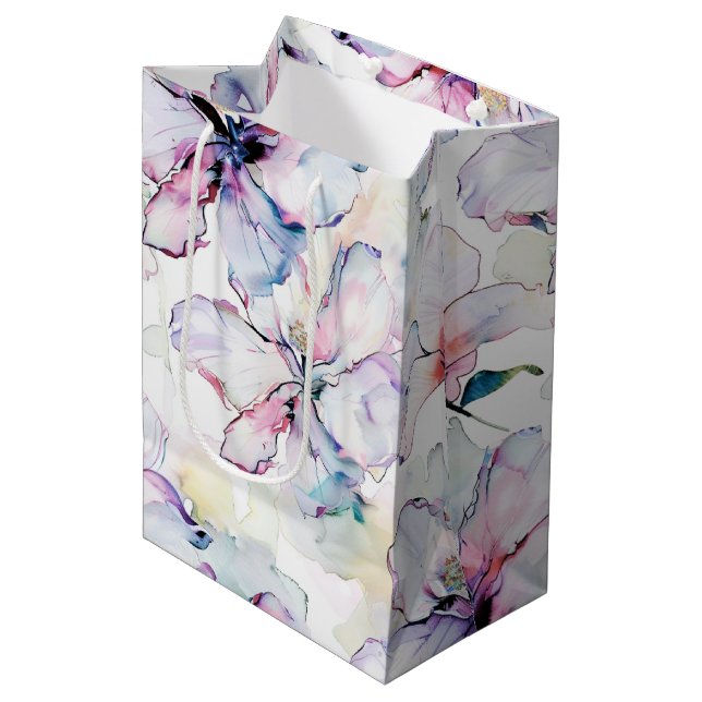 Sacola Para Presentes Média Flores da Ilha Roxa Aniversário (Frente inclinada)