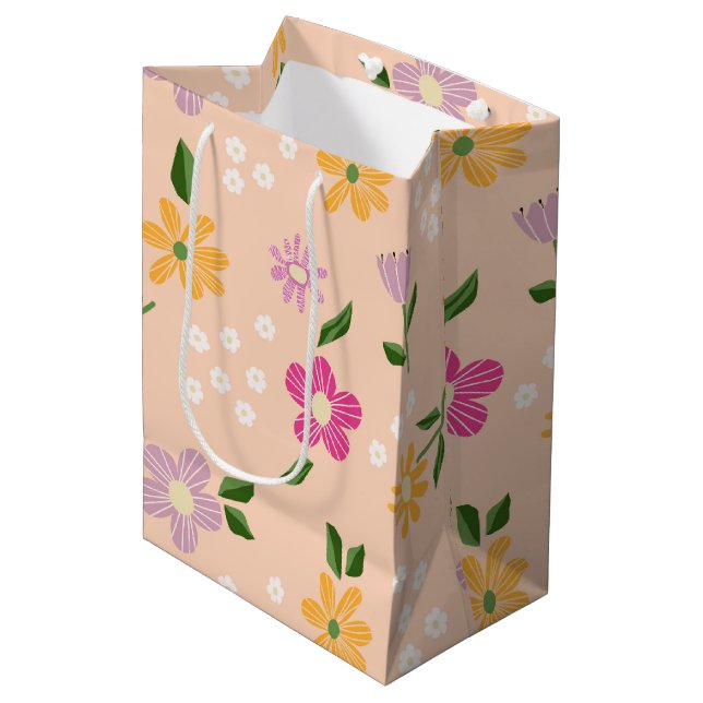 Sacola Para Presentes Média Flores de Abstrato para Reprodução (Frente inclinada)