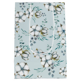 Sacola Para Presentes Média Flores de Algodão Aquoso e Eucalyptus