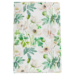 Sacola Para Presentes Média Flores de anêmona branca pintadas em creme