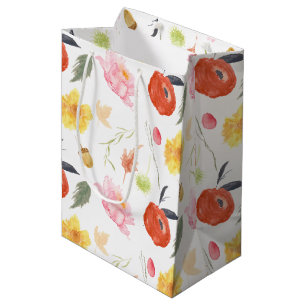 Sacola Para Presentes Média Flores de Aquarela