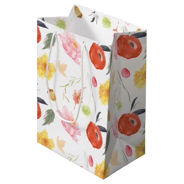 Sacola Para Presentes Média Flores de Aquarela (Frente inclinada)