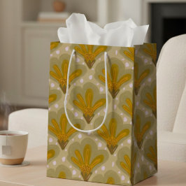 Sacola Para Presentes Média Flores de Aquarela Pintadas a Ouro
