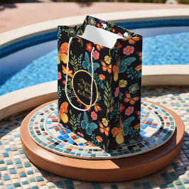 Sacola Para Presentes Média Flores de Arte Folclórica e Borboletas Personaliza