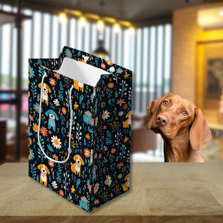 Sacola Para Presentes Média Flores De Cãozinho Azul