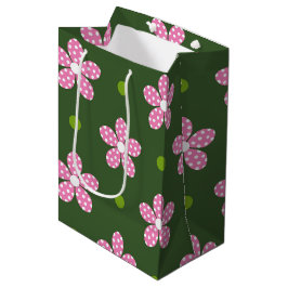 SACOLA PARA PRESENTES MÉDIA FLORES DE DIA BRANCO DE PINK VERDE