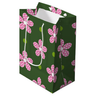 SACOLA PARA PRESENTES MÉDIA FLORES DE DIA BRANCO DE PINK VERDE
