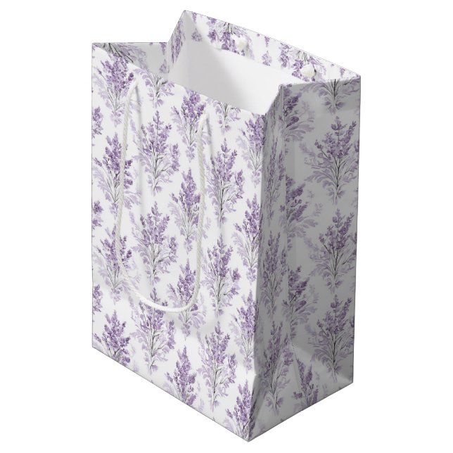 Sacola Para Presentes Média Flores de Lavanda Aniversário (Frente inclinada)