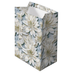 Sacola Para Presentes Média Flores de Lotus Branco Azul