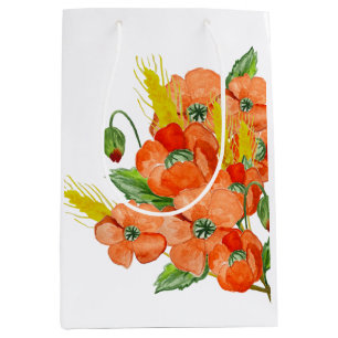Sacola Para Presentes Média Flores de papoila agudas de aquarelas