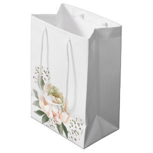Sacola Para Presentes Média Flores de Peônia Blush e Pontos de Confete