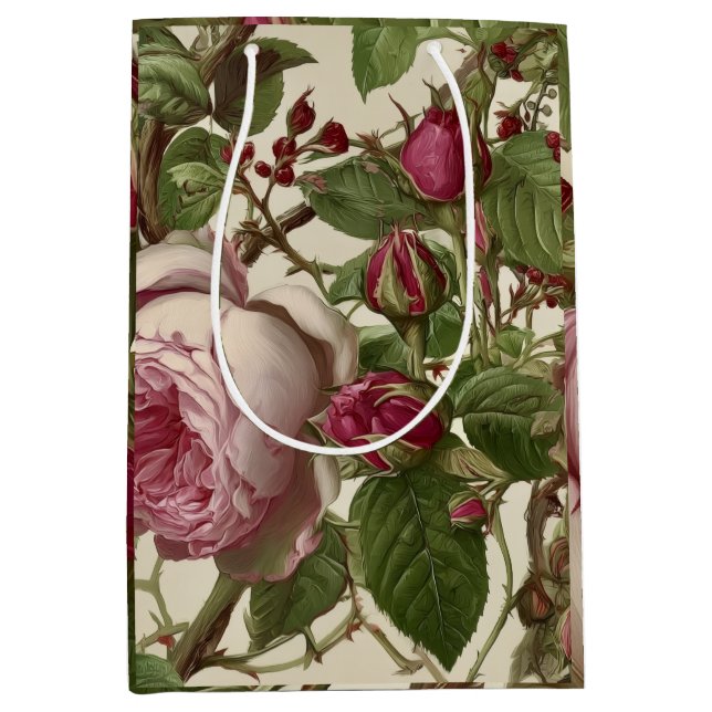 Sacola Para Presentes Média Flores de Peônia Rosa Bonito (Frente)