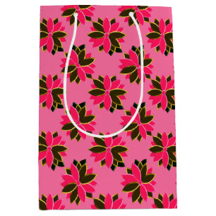 Sacola Para Presentes Média Flores de Poinsettia Metálica-17-Dourada-GIFT BAG