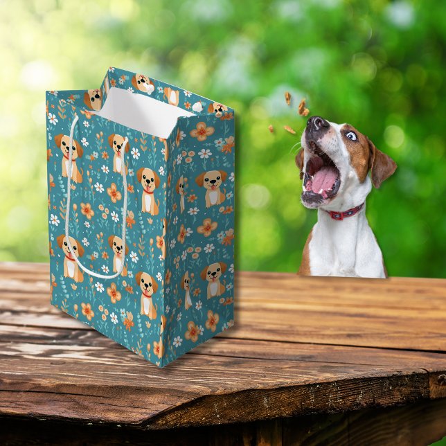 Sacola Para Presentes Média Flores De Pompa De Laranja Cinto (Cute Orange Puppy Flowers Medium Gift Bag)