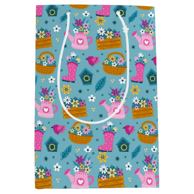 Sacola Para Presentes Média Flores de primavera (Frente)