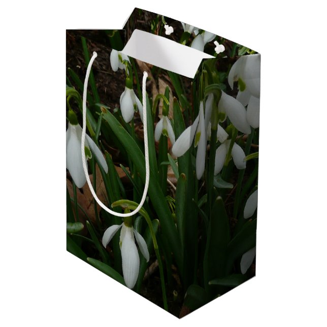 Sacola Para Presentes Média Flores de primavera Brancas I (Galanthus) (Verso inclinado)