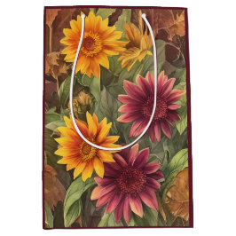 Sacola Para Presentes Média Flores de queda bonito e Folhas de outono