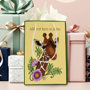 Sacola Para Presentes Média Flores de Retratos Amarelos Giraffe