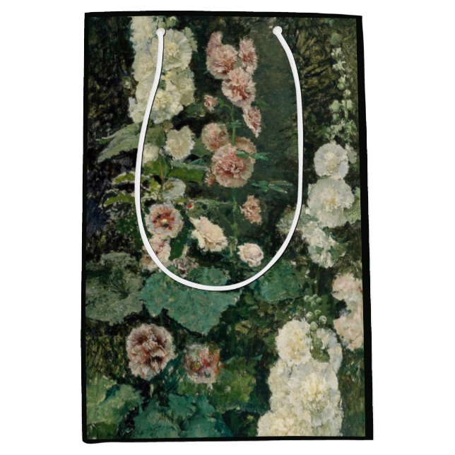 Sacola Para Presentes Média Flores de Rosa Hollyhock (Frente)