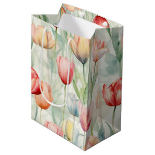 Sacola Para Presentes Média Flores de Tulipa Amarela Vermelha da Fazenda