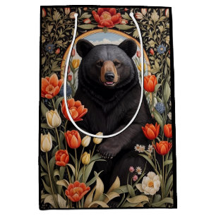 Sacola Para Presentes Média Flores de Tulipas Coloridas do Urso Negro