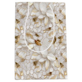 Sacola Para Presentes Média Flores Douradas Brancas de Lotus