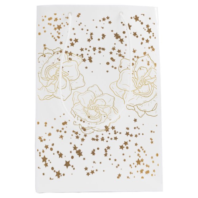 Sacola Para Presentes Média Flores Douradas e Serradura (Frente)