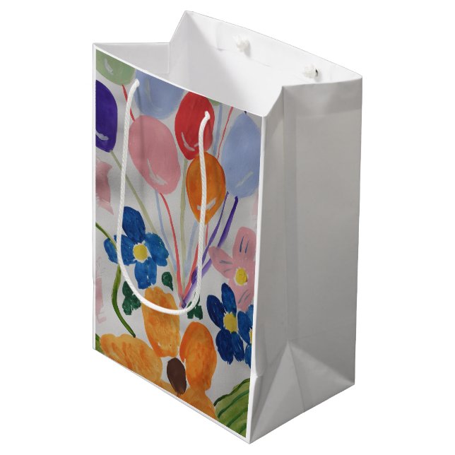 Sacola Para Presentes Média Flores e Balões - Saco de Presente (Frente inclinada)
