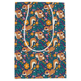 Sacola Para Presentes Média Flores e esquilos de primavera