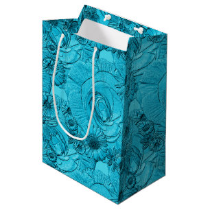 Sacola Para Presentes Média Flores em relevo - Saco azul claro-GIFT M