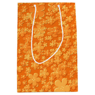 Sacola Para Presentes Média Flores Espalhadas, Saco Leve Laranja-GIFT M
